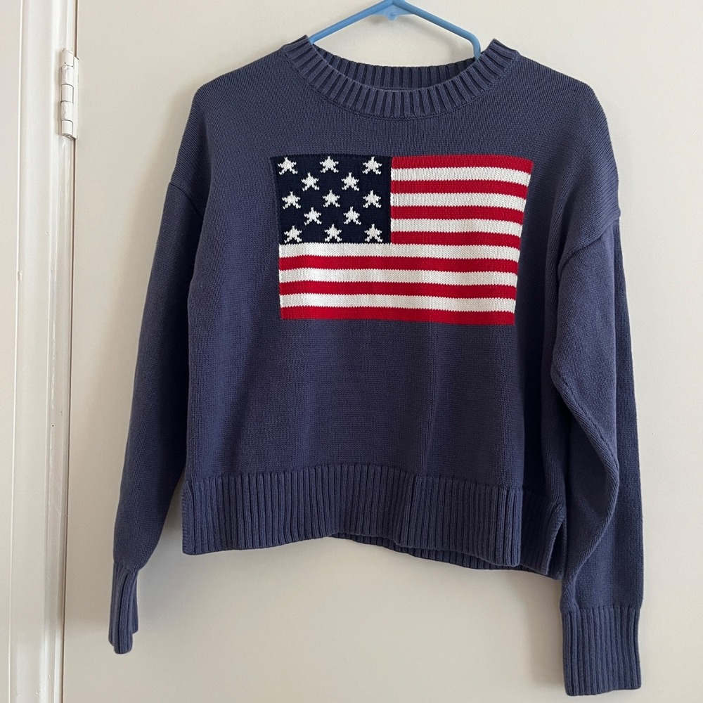 Women American Flag Sweater S Navy Preppy Americana Collegiate Nautical Iconic